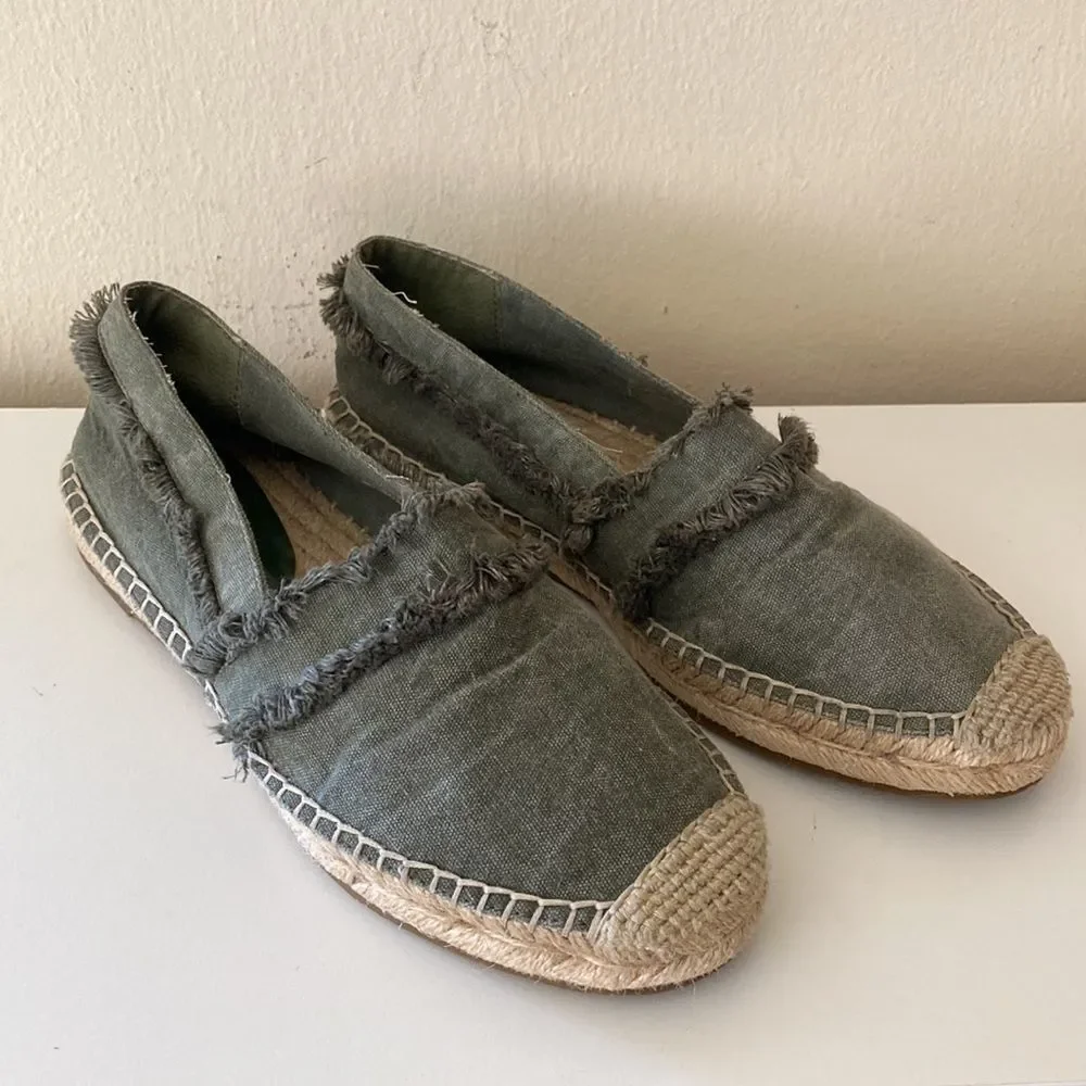 Joie Olive Green Fringe Espadrille Slip On Flats Size 38 US Size 7.5